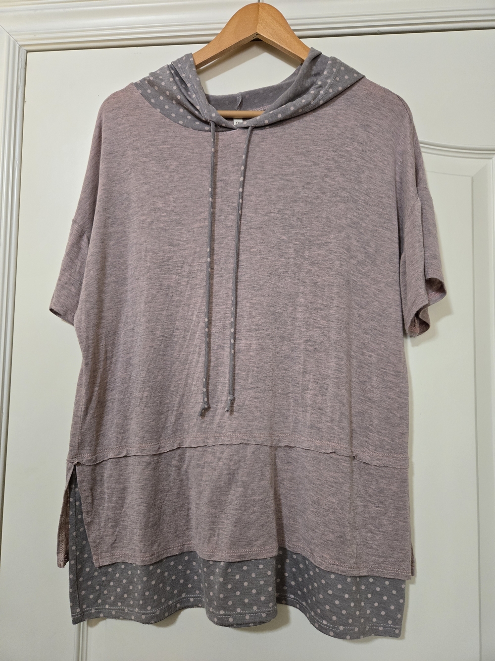 mts Dusty Mauve Layered Polka Dot Hoodie Top Soft Cozy Fall